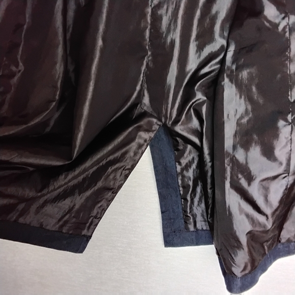 Focus 2000 Dark Blue Jean Size 12 Vintage Duster Length Coat Belted - Picture 11 of 12